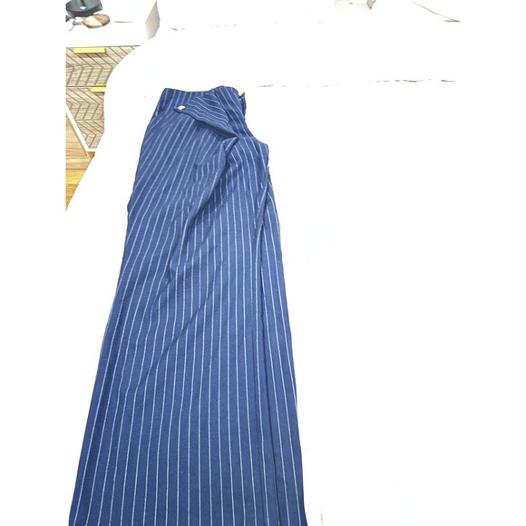 Saemdi Womens Navy L Pinstripe Overlapping Twill Free People Wide Leg Pants - Picture 8 of 11